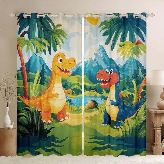 Castle Fairy Kawaii Dinosaur Black Out Curtains for Children Kids Teens,Cartoon Animal Dino Curtains Pack of 2 (42x63 Each),Jungle Wildlife Bedroom Curtains,Super Cozy Room Decor