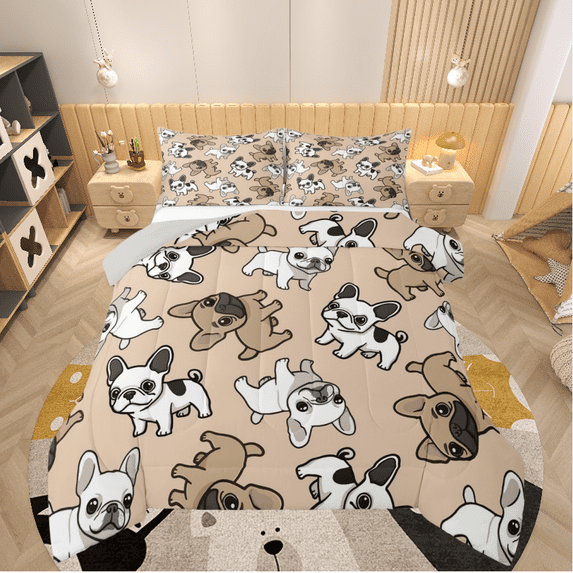 Castle Fairy Kawaii Dogs Boy 3-Piece Full Size Comforter Sets,Cute Animal Bedding Comforter Set,Cartoon Pets Lightweight Bedding Sets,Super Cozy Room Decor