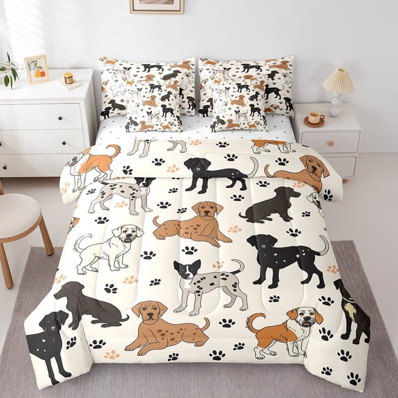 Castle Fairy Kawaii Dogs Twin Bedding Sets,Cartoon Animal Bedding Comforter Set