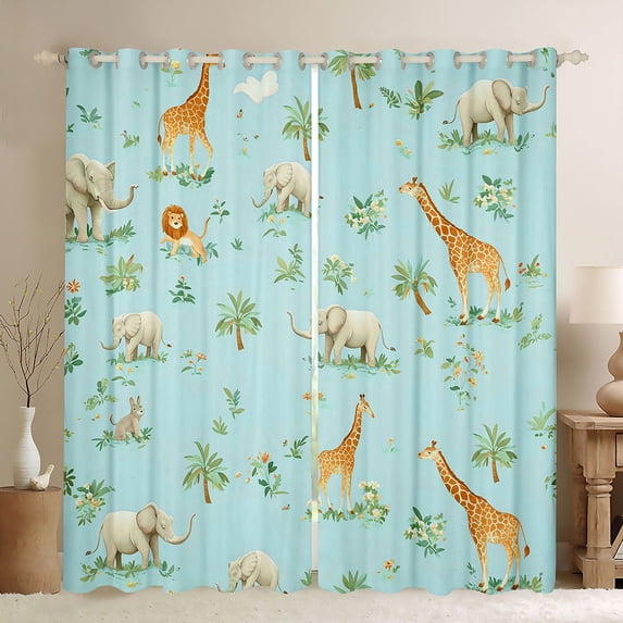 Castle Fairy Kawaii Elephant Lion Giraffe Blackout Curtains Set of 2 (52x84 Each) for Boys Girls,Cute Flowers Animal Window Curtains,Cartoon Woodland Wildlife Curtains and Drapes