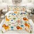 thumbnail image 1 of Castle Fairy Kawaii Elephants Giraffe Lion 3 Pieces Queen Comforter Set for Kids Children,Cartoon Animal Ultra Soft Bedding Sets,Botanical Plants Leaves Bedding Comforter Set Breathable, 1 of 8