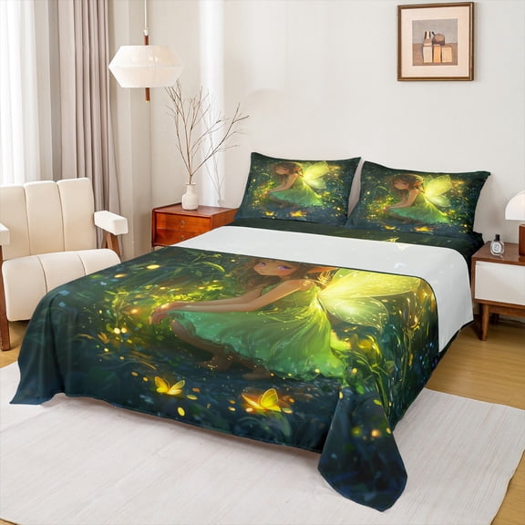 Castle Fairy Kawaii Fairy 4-Piece Full Size Sheets for Girls Women Kids,Elf Princess Bed Sheets,Cartoon Anime Girl Lightweight Sheet Sets,Super Cozy Room Decor