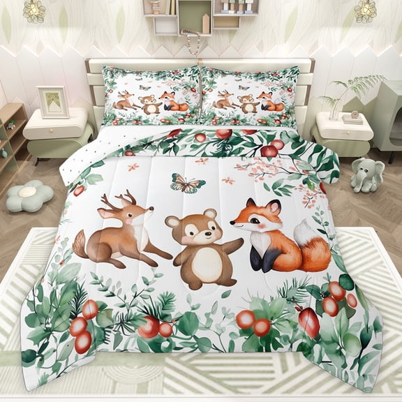 Castle Fairy Kawaii Fox Deer Bear Queen Comforter Set,Cartoon Bedding Comforter Set