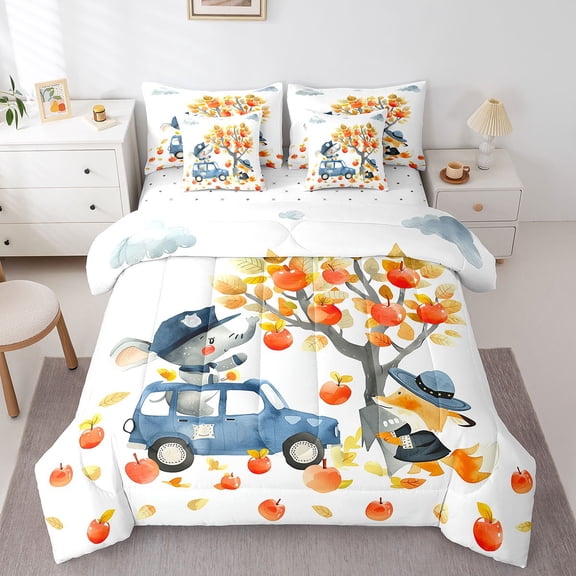 Castle Fairy Kawaii Fox Elephant Police Twin Bedding Sets,Cartoon Bedding Comforter Set