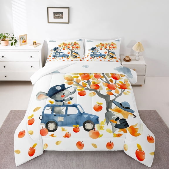 Castle Fairy Kawaii Fox Elephant Police Twin Comforter Sets,Cartoon Car Bedding Set