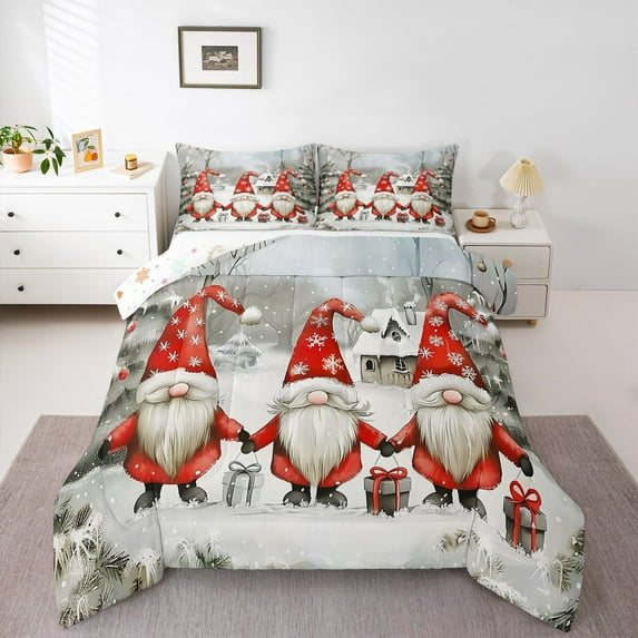 Castle Fairy Kawaii Gnome 3-Piece Full Size Comforter Sets for Teens Women Men,Merry Christmas Snowflake Bedding Comforter Set,Happy New Year Lightweight Bedding Sets,Luxury Bedroom Decor
