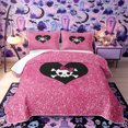 thumbnail image 1 of Castle Fairy Kawaii Goth Skull Bed Spread Queen,Bow Skeleton Glitter Heart Graphic Queen Coverlet Set,Pink Black, 1 of 7