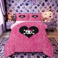 thumbnail image 1 of Castle Fairy Kawaii Goth Skull Queen Comforter Set 3 Pieces,Bow Skeleton Glitter Heart Graphic Comforter Sets Queen,Pink Blacks,1 Comforter and 2 Pillowcases,Pink Reversible, 1 of 6