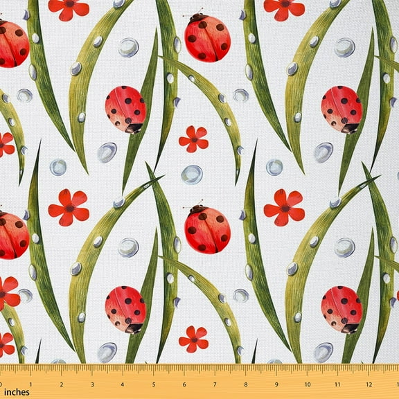 Castle Fairy Kawaii Ladybird Fabric by the Yard 1 Yard,Black Red Green Home Decor Fabric by the Yard,Botanical Plants Room Decor Fabric by the Yard,Super Cozy Cartoon Room Decor