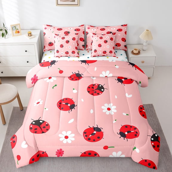 Castle Fairy Kawaii Ladybug Bedding Comforter Set,Kawaii Daisy Full Bedding Set
