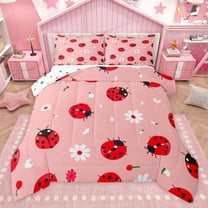 Castle Fairy Kawaii Ladybug Twin Comforter Sets,Kawaii Floral Daisy Bedding Set