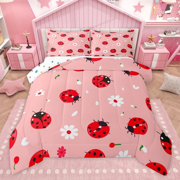Castle Fairy Kawaii Ladybug Twin Comforter Sets,Kawaii Floral Daisy Bedding Set