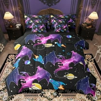 Castle Fairy Kawaii Magical Dragon 7-Piece Twin Bedding Sets Preppy Boys Girls,Galaxy Universe Bedding Comforter Set,Starry Sky Breathable Sheet Sets,Super Cozy Room Decor