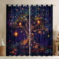 Castle Fairy Kawaii Magical Mushroom Black Out Curtains for Child Teenagers,Chic Floral Tree Curtains Pack of 2 (42x63 Each),Cartoon Fairy Tale Plants Bedroom Curtains,Luxury Bedroom Decor