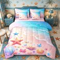 thumbnail image 1 of Castle Fairy Kawaii Pastel Beach Scene 7-Piece Twin Bedding,Crab Butterfly Seashell Sand Print Bedding Comforter Set,Pink Sky,Pink Reversible, 1 of 7