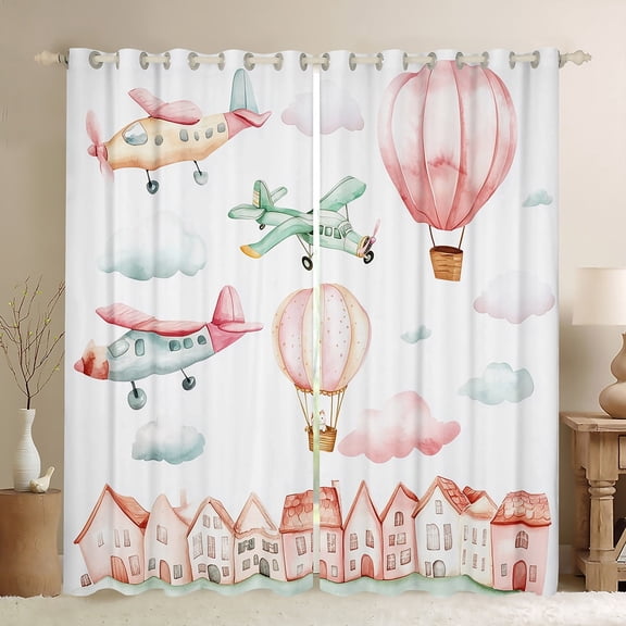 Castle Fairy Kawaii Plane Curtains Pack Of 2 (42X84 Each) for Boys Girls Teens,Cartoon Airplane Curtains Blackout,Transportation Theme Bedroom Curtains,Super Cozy Room Decor
