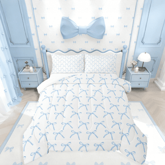 Castle Fairy Kawaii Princess Full Comforter 3-Piece: Kids Cute Bow (Lightweight)