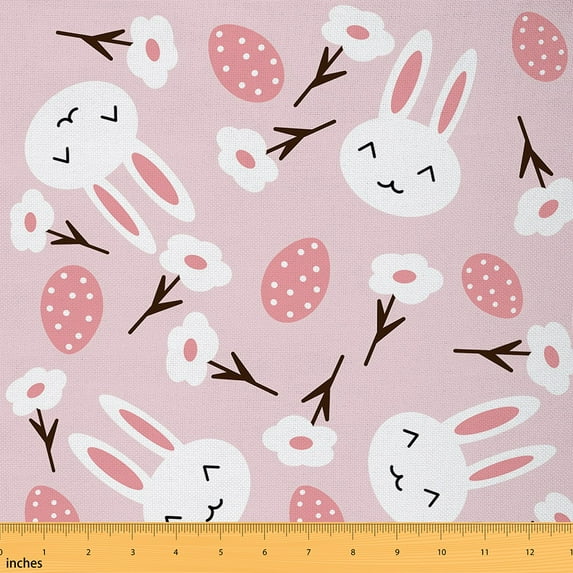 Castle Fairy Kawaii Rabbit Girl Fabric by the Yard 10 Yard,Polka Dots Room Decor Fabric by the Yard,Cute Flower Sewing Fabric,Microfiber Bedroom Decor