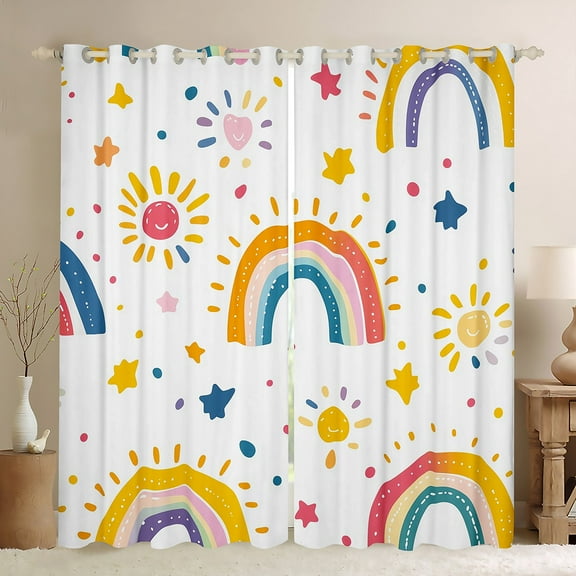 Castle Fairy Kawaii Rainbow Curtains Pack of 2 (42x84 Each) for Children,Stars Print Curtains Blackout,Polka Dots Bedroom Curtains,Breathable Home Decor