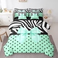thumbnail image 1 of Castle Fairy Kawaii Ribbon Bow Bedding Comforter Set,Animal Zebra Print Queen Bedding Sets, 1 of 8