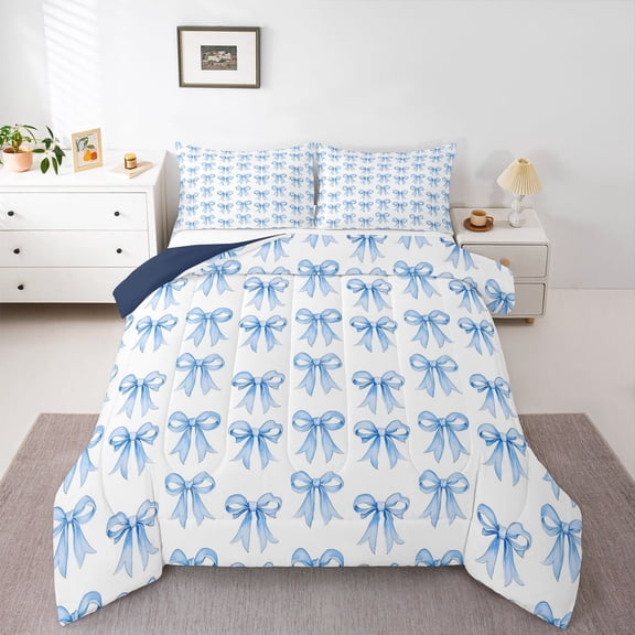 Castle Fairy Kawaii Ribbon Bowtie Full Size Comforter Sets,Dreamy Bow Bedding Sets