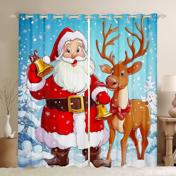 Castle Fairy Kawaii Santa Claus Deer Blackout Curtains Set of 2 (52x84 Each) for Kids Children Boys Girls,Merry Christmas Xmas Window Curtains,Happy New Year Curtains and Drapes