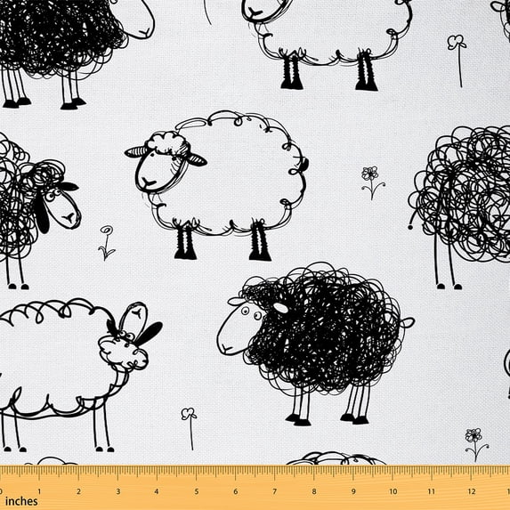 Castle Fairy Kawaii Sheep Fabric 10 Yards: Farmhouse Animal Black White Sewing Lightweight Decor