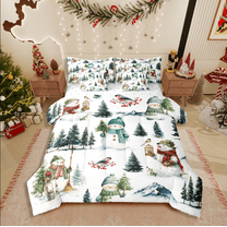 Castle Fairy Kawaii Snowman 7-Piece Twin Bedding Sets for Teens,Festival Theme Bedding Comforter Set,Merry Christmas Breathable Sheet Sets,Ultra Soft Home Decor