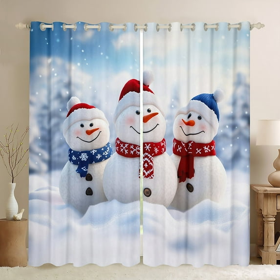 Castle Fairy Kawaii Snowman Curtains Pack of 2 (42x84 Each) for Teenagers,Happy New Year Curtains Blackout,Merry Christmas Bedroom Curtains,Luxury Bedroom Decor