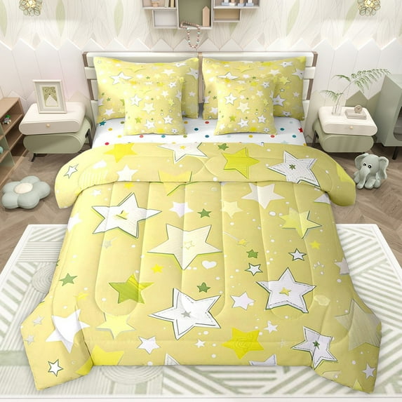 Castle Fairy Kawaii Starry Sky Bedding Comforter Set 7-Piece for Preppy Child,Dreamy Princess King Bedding Sets,Cute Stars Print Ultra Soft Bed Sheets,Lightweight Room Decor,Reversible