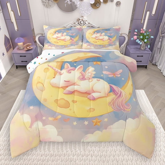 Castle Fairy Queen 3-Piece Kawaii Stars Unicorn Princess Rainbow Comforter Set