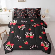 Castle Fairy Kawaii Strawberry Bow 7Pcs Bedding Comforter Set for Girls Women Teens,Dreamy Princess Queen Bedding Sets Super Cozy,Cute Bowknot Queen Sheet Sets,Ultra Soft Home Decor