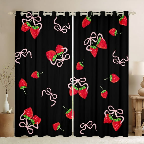 Castle Fairy Kawaii Strawberry Bow Curtains Pack Of 2 (42X84 Each) for Girls Women Teens,Dreamy Princess Curtains Blackout,Cute Bowknot Bedroom Curtains,Ultra Soft Home Decor