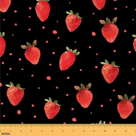 Castle Fairy Kawaii Strawberry Girl Fabric by the Yard 3 Yards,Black Red Sewing Fabric,Polka Dots Fabric for Sewing,Luxury Bedroom Decor
