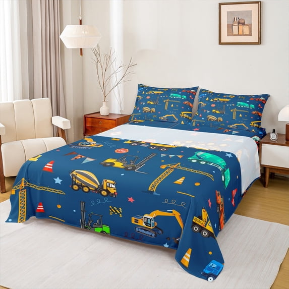 Castle Fairy Kawaii Tractor 4pcs Bed Sheets,Cartoon Car King Sheets,Construction Vehicles Super Cozy Sheet Set,Luxury Children Bedroom Decor