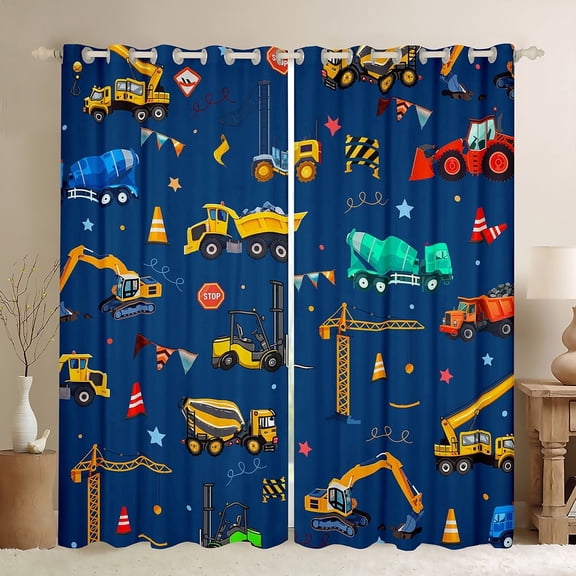 Castle Fairy Kawaii Tractor Blackout Curtains Set of 2 (52x84 Each),Cartoon Car Window Curtains,Construction Vehicles Curtains and Drapes,Luxury Children Bedroom Decor