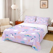 Castle Fairy Kawaii Unicorn Twin Sheet Sets,Cartoon Floral Love Heart Bedding