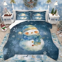 Castle Fairy Kids Kawaii Xmas Snowman 2-Piece Twin Comforter Set, Gradient Christmas Snowflakes Happy New Year Breathable Bedding