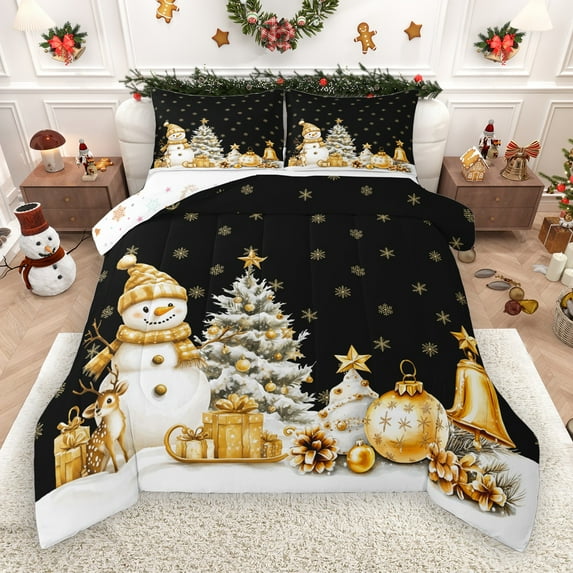 Castle Fairy 3-Piece Queen Snowman Deer Xmas Bedding Comforter Set