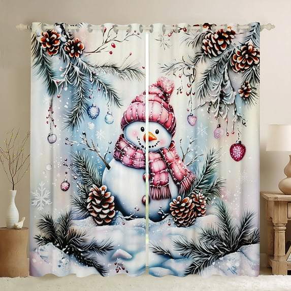 Castle Fairy Kawaii Xmas Snowman Blackout Curtains Set of 2 (52x84 Each) for Teens Girls Boys,Merry Christmas Window Curtains,Happy New Year Curtains and Drapes,Super Cozy Room Decor