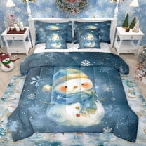Castle Fairy Kawaii Xmas Snowman Twin Bedding Sets 7-Piece for Kids Children Teens,Gradient Christmas Snowflakes Bedding Comforter Set Microfiber,Happy New Year Breathable Sheet Sets