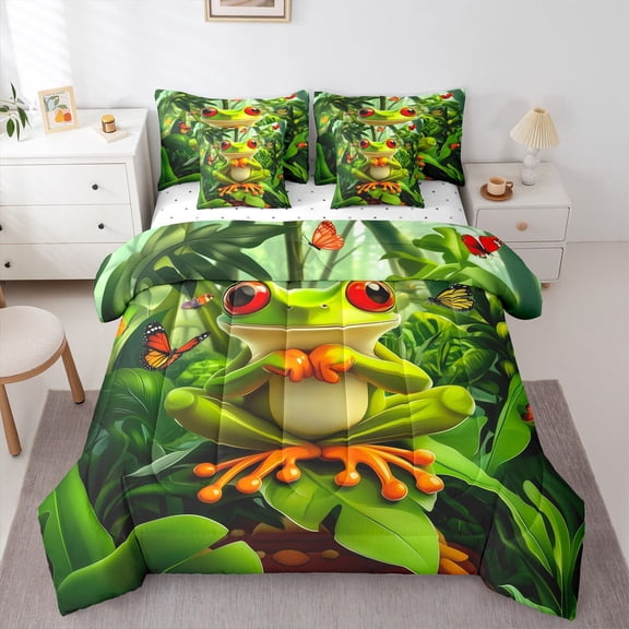 Castle Fairy Kids Animal Frog Bedding Comforter Set,Flying Butterflies Full Bedding Set