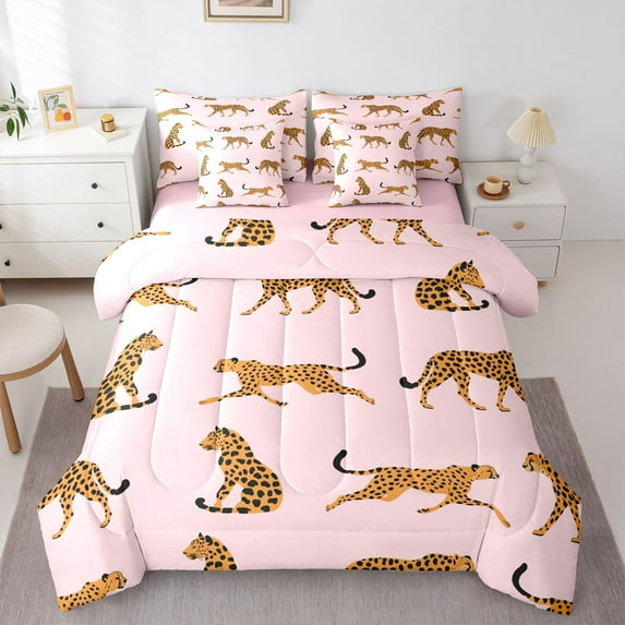 Castle Fairy Kids Animal Leopard Bedding Comforter Set,Jungle Wildlife Full Bedding Set