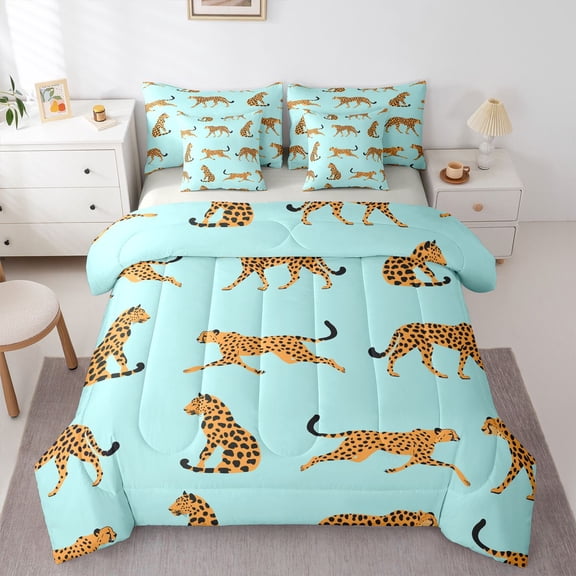 Castle Fairy Kids Animal Leopard Bedding Comforter Set,Jungle Wildlife Queen Bedding Sets