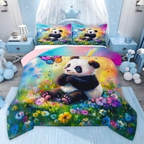 Castle Fairy Kids Animal Panda Twin Comforter Sets,Colorful Flowers Butterfly Bedding Set
