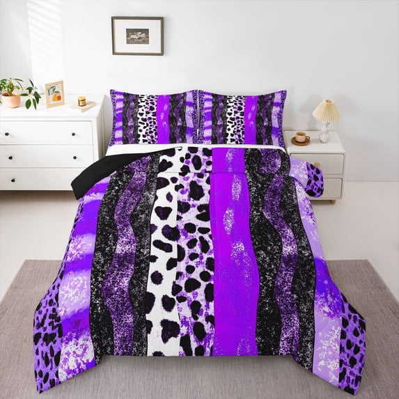 Castle Fairy Kids Animal Print Patchwork Twin Comforter Sets,Abstract Stripes Bedding Set