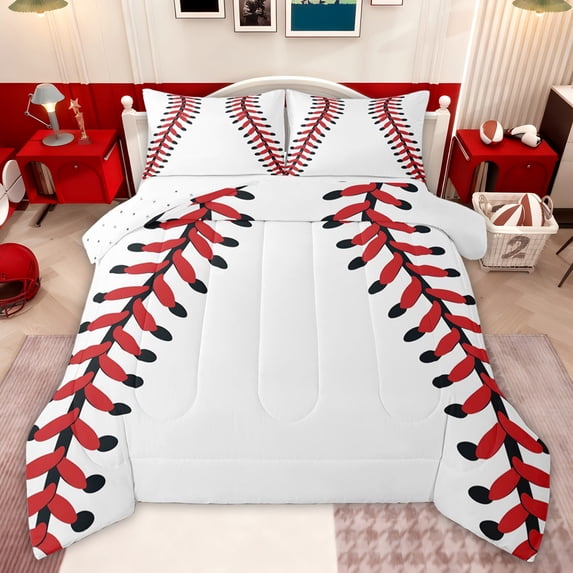 Castle Fairy Kids Baseball Twin Comforter Sets,Sport Bedding Set,Red White Bedding Set