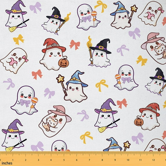 Castle Fairy Kids Bow Ghost Fabric by the Yard 3 Yards,Happy Halloween Sewing Fabric,Festival Theme Fabric for Sewing,Microfiber Bedroom Decor
