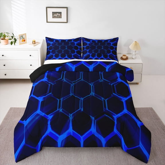 Castle Fairy Kids Boys Geometric Honeycomb Twin Comforter Sets,Video Game Bedding Set