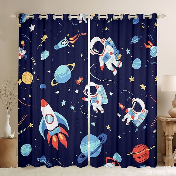 Castle Fairy Kids Boys Girls Cartoon Astronaut Rocket Black Out Curtains,Galaxy Universe Curtains Pack of 2 (42x63 Each),Kawaii Cosmos Planet Bedroom Curtains,Luxury Bedroom Decor